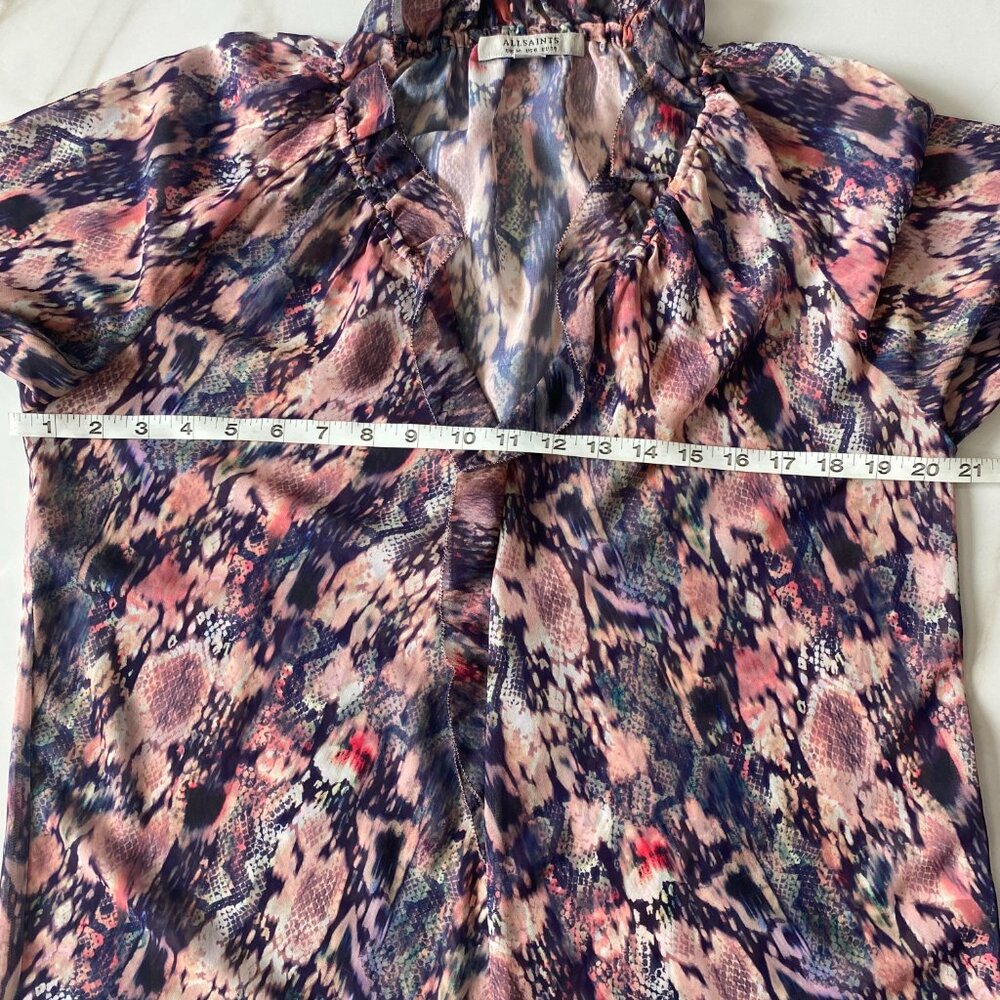 AllSaints Women’s Nylah Masala Blouse – Size 6 Snakeskin Animal Print Ruffle Top - Picture 6 of 8